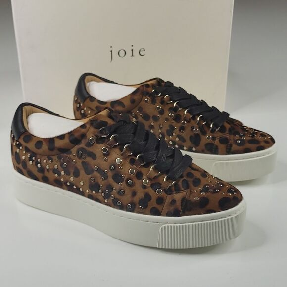 NEW 10 JOIE CALF HAIR Leopard Print STUDDED black brown SNEAKERS SHOES 40 NWT - Picture 6 of 8